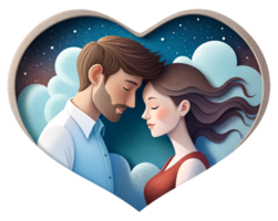 AI generated beautiful Young couple , dreaming of their future, heart background, paper art style. png