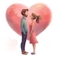 ai generado hermosa joven Pareja , soñando de su futuro, corazón fondo, papel Arte estilo. png