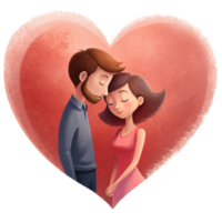 ai generado hermosa joven Pareja , soñando de su futuro, corazón fondo, papel Arte estilo. png