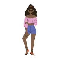 Fashionable African Woman Wearing a Sunglasses In Cool Outfit vector