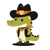 Crocodile in Cowboy Costume, Flat Concept Style vector