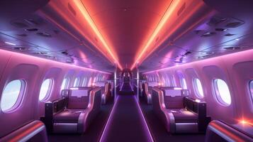 AI generated Spaceship interior with empty seats and lights. 3d rendering photo
