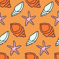 stylized groove pattern with different shells and starfish. Summer background. wrapping paper vector