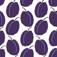 Seamless pattern with ripe plums on white. Background, wrapping paper. Applique style drawing vector