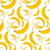 Seamless pattern with bananas on white. Applique style drawing. Background with tropical fruit, wrapping paper vector