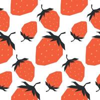 Seamless pattern with ripe red strawberry . Background, wrapping paper. Applique style drawing vector