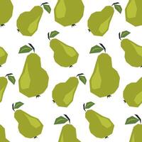 Seamless pattern with ripe green pears on white. Applique style drawing. Background, wrapping paper. vector