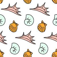 stylized groove pattern with different shells. Summer background. wrapping paper vector