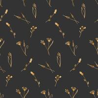 Seamless botanical pattern with hand drawn gold flowers. Wrapping paper with wildflowers. vector