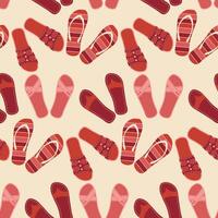 seamless flip flops pattern. color summer backdrop. Red repeat background. Cartoon flat illustration vector