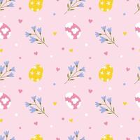 Easter eggs and flowers seamless pattern vector