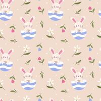 Pattern with rabbit in eggshell and flowers vector