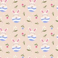 Pattern with rabbit in eggshell and flowers vector