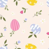 Easter eggs and flowers seamless pattern vector