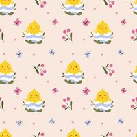 Happy Easter seamless pattern with chicks vector