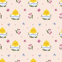 Happy Easter seamless pattern with chicks vector