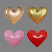 conjunto de corazones, símbolo amor. rosa, rojo y oro corazón. san valentin día tarjeta. realista 3d aislado en gris antecedentes. vector ilustración