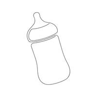 Baby bottle drawn in one continuous line. One line drawing, minimalism. Vector illustration.