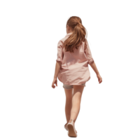 AI generated Young Girl in Casual Pink Shirt and Shorts Walking Freely - Isolated Back View png