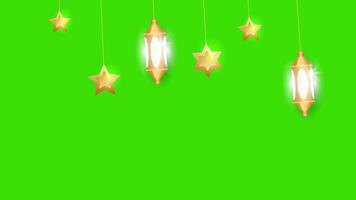 Ramadan Islamic lantern animation on a green screen. Ramadan lantern hangs down from top to bottom with key color. Chroma key video