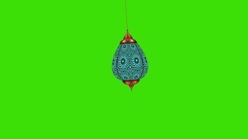 Ramadan Islamic lantern animation on a green screen. Ramadan lantern hangs down from top to bottom with key color. Chroma key video