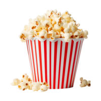 AI generated popcorn in a cup with red and white stripes   with    transparent background   generative AI png