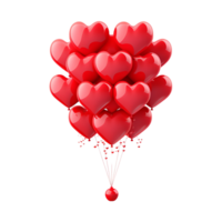 ai generado romántico ramo de flores de en forma de corazon rojo globos volador en transparente antecedentes generativo ai png