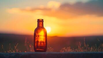 ai generado retrato de un vacío botella en contra puesta de sol fondo, antecedentes imagen, generativo ai foto