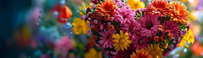 ai generado ramo de flores de vibrante flores arreglado en el forma de un corazón, San Valentín día vibras, antecedentes imagen, generativo ai foto