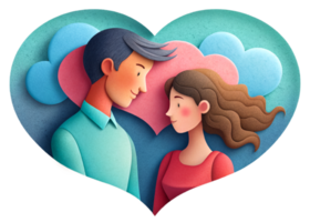 AI generated beautiful Young couple , dreaming of their future, heart background, paper art style. png