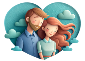 AI generated beautiful Young couple , dreaming of their future, heart background, paper art style. png