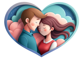 AI generated beautiful Young couple , dreaming of their future, heart background, paper art style. png