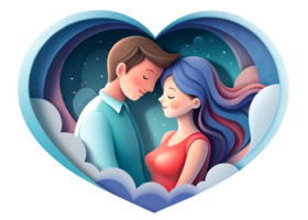 AI generated beautiful Young couple , dreaming of their future, heart background, paper art style. png