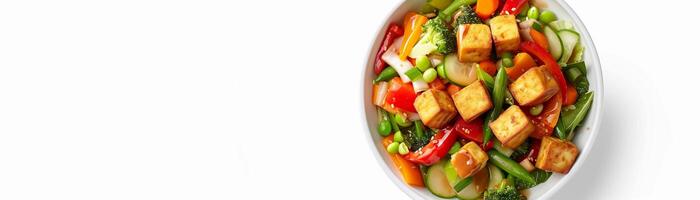 AI generated Vegetable Stir-Fry, delicious vegetable stir-fry with an assortment of colorful veggies and tofu, background image, generative AI photo