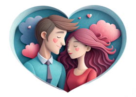 AI generated beautiful Young couple , dreaming of their future, heart background, paper art style. png