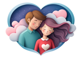 AI generated beautiful Young couple , dreaming of their future, heart background, paper art style. png