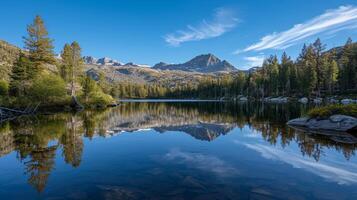 AI generated Mountain Lake Reflection, background image, generative AI photo