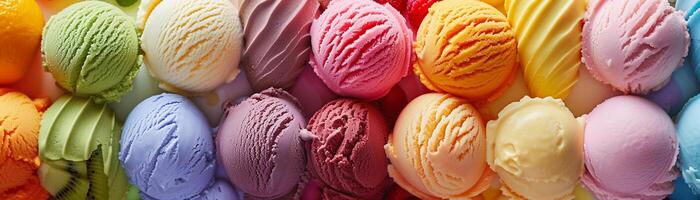 ai generado sabroso helado dicha, variedad de sabroso helado sabores arreglado en un visualmente atractivo mostrar, generativo ai foto