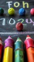 AI generated Back to school, Chalkboard Countdown, Use a chalkboard to create a countdown to the first day of school with vibrant chalk colors, background image, generative AI photo