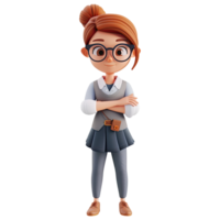 AI generated 3D Cute cartoon female teacher character on transparent background png