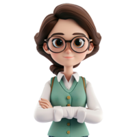 ai généré 3d mignonne dessin animé femelle prof personnage sur transparent Contexte png