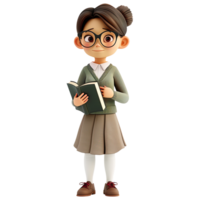 AI generated 3D Cute cartoon female teacher character on transparent background png