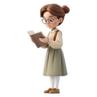 AI generated 3D Cute cartoon female teacher character on transparent background png