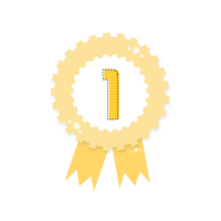 Yellow award certificate, Award with ribbons, gold silver bronze medal number 1 isolated on transparent background png