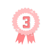 Pink award certificate, Award with ribbons, gold silver bronze medal number 3 isolated on transparent background png
