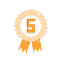 Orange award certificate, Award with ribbons, gold silver bronze medal number 5 isolated on transparent background png