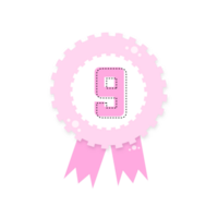 Pink award certificate, Award with ribbons, gold silver bronze medal number 9 isolated on transparent background png