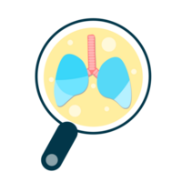 magnifying glass looking for Lungs diagnostic design in flat style png