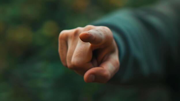 ai generado mano con un extendido índice dedo señalando en un específico dirección, antecedentes imagen, generativo ai foto