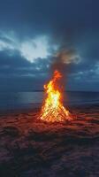 AI generated Beach Bonfire Gathering, background image, generative AI photo